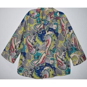 Woman 24W Non-Iron Blouse Top Colorful Paisley Button Front Shirt Investments II